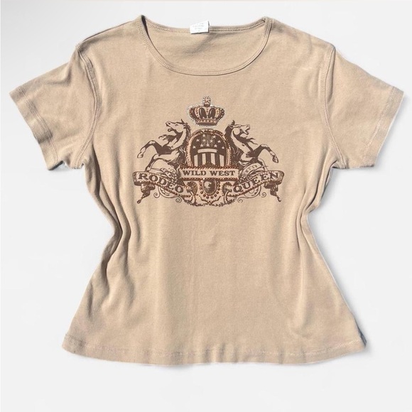Cowboy Brand Wild West Crop Tshirt with bedazzling - Picture 1 of 6